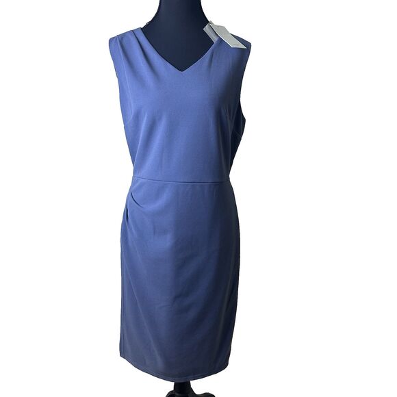 Grace Karin Women’s Ruched Sleeveless Sheath Dress L Blue Stretch Elegant New - Picture 1 of 11